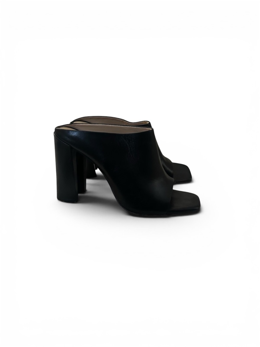 Zara Black Leather Square-Open Toe Block Heel Mule Size 39